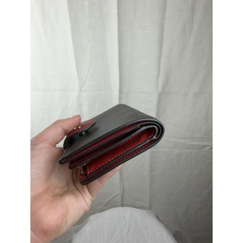 Coach Wallet Womens One Size Brown Red Signature Logo Zip Around Bifold Leather - Picture 9 of 12